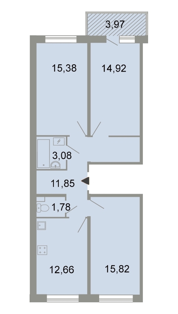 3-комнатная, 78 м² — ЖК ЖК Клёны