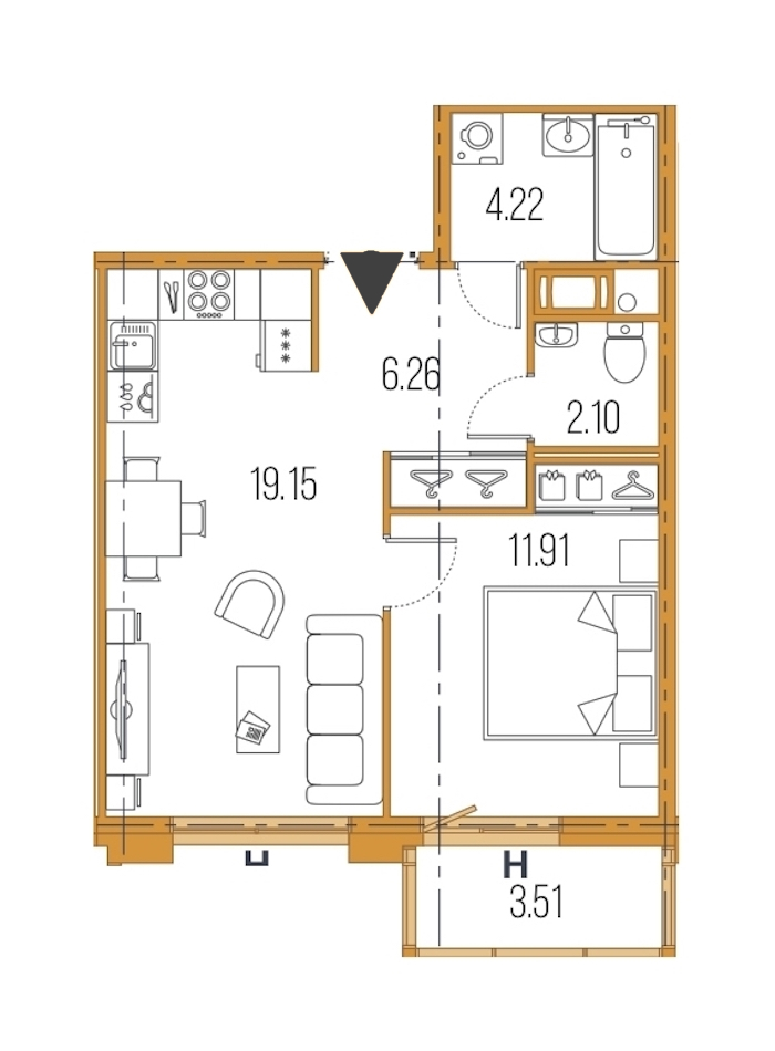 1-комнатная, 44 м² — ЖК ЖК Legenda Героев