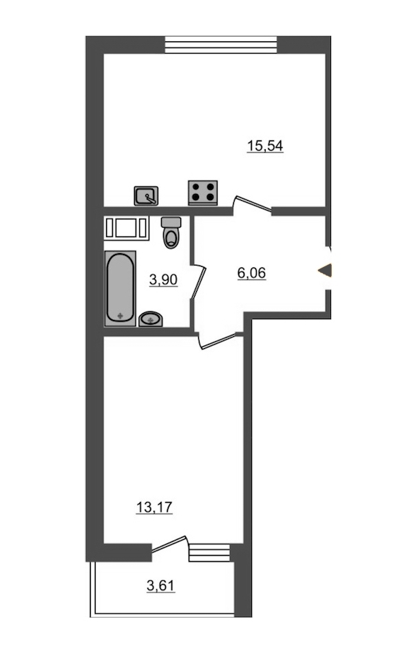 1-комнатная, 39 м² — ЖК ЖК Браво