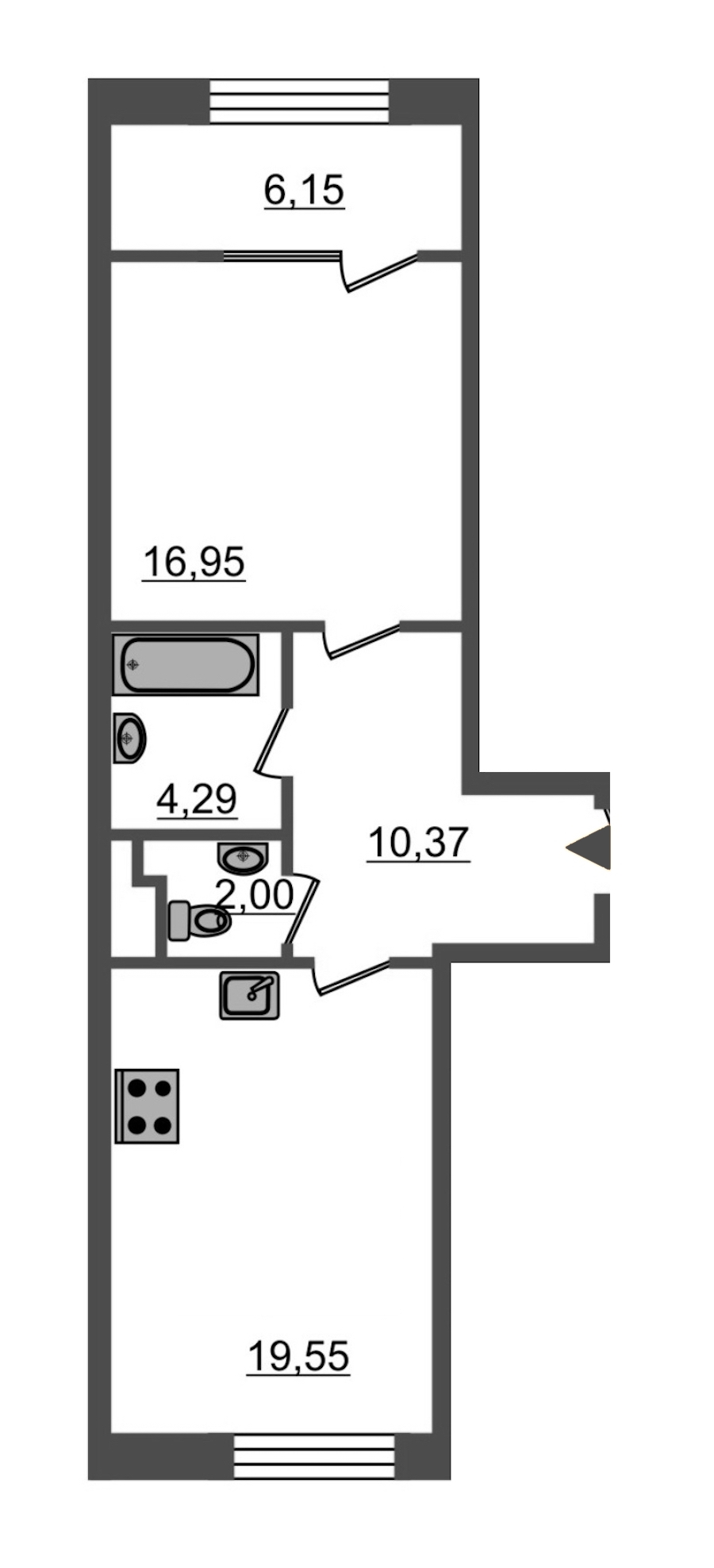 1-комнатная, 59 м² — ЖК ЖК Botanica (Ботаника)