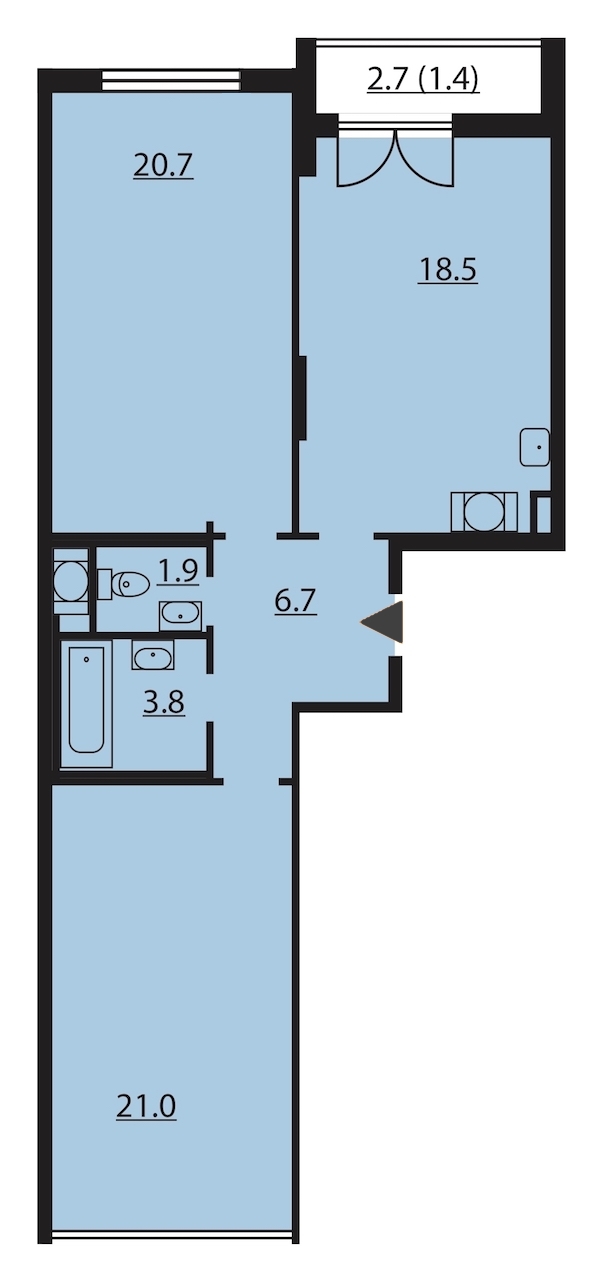 2-комнатная, 74 м² — ЖК ЖК Цивилизация на Неве