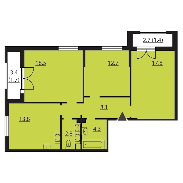 3-комнатная, 81 м² — ЖК ЖК Цивилизация на Неве