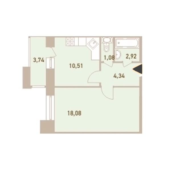 1-комнатная, 38 м² — ЖК ЖК Новый Лесснер