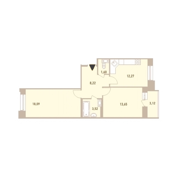2-комнатная, 58 м² — ЖК ЖК Новый Лесснер