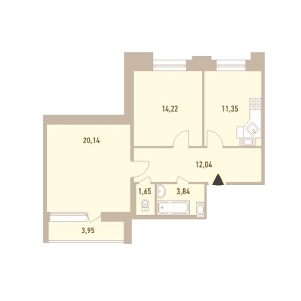 2-комнатная, 65 м² — ЖК ЖК Новый Лесснер