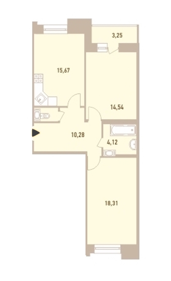 2-комнатная, 66 м² — ЖК ЖК Новый Лесснер