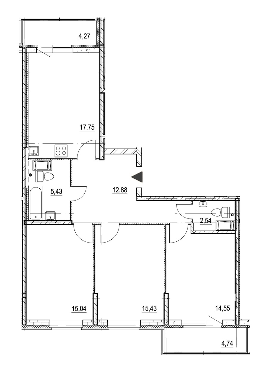 3-комнатная, 87 м² — ЖК ЖК Охта Хаус