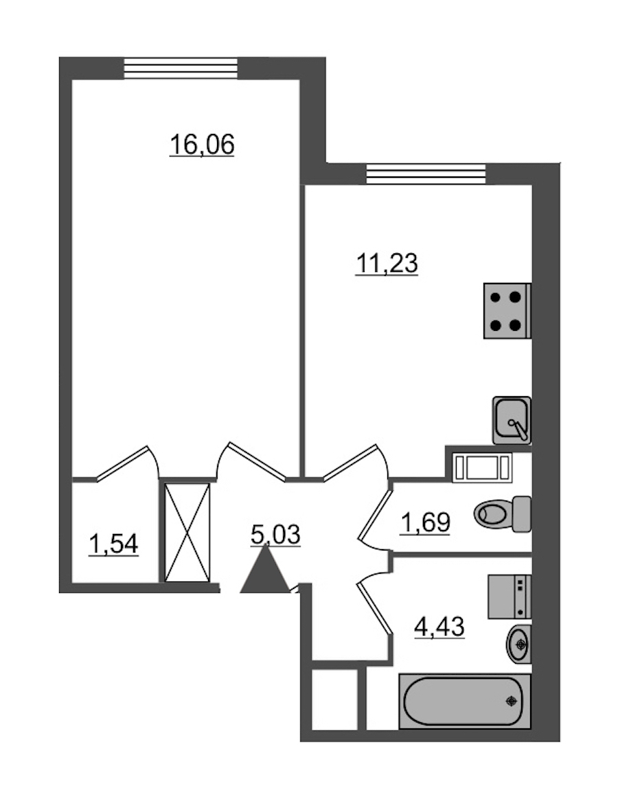 1-комнатная, 40 м² — ЖК ЖК Янила Драйв