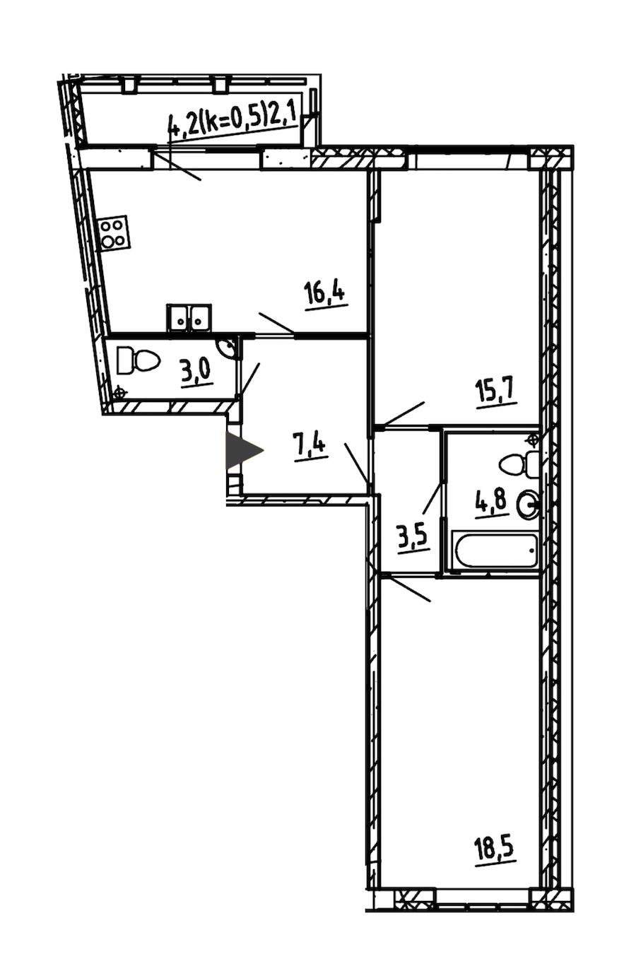 2-комнатная, 71 м² — ЖК ЖК Эталон на Неве