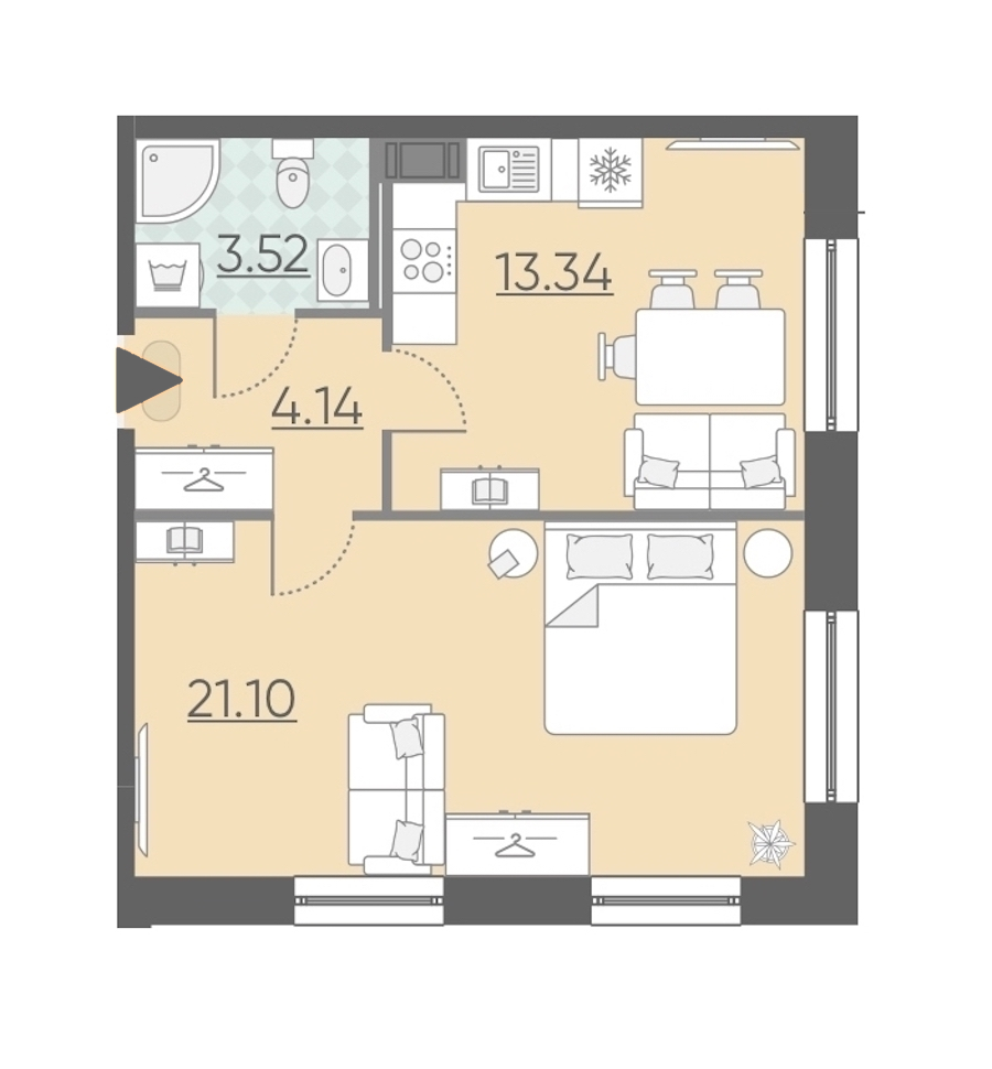 1-комнатная, 42 м² — ЖК Апарт-комплекс Neopark (Неопарк)