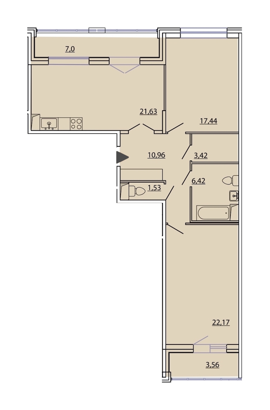 2-комнатная, 89 м² — ЖК ЖК Фамилия