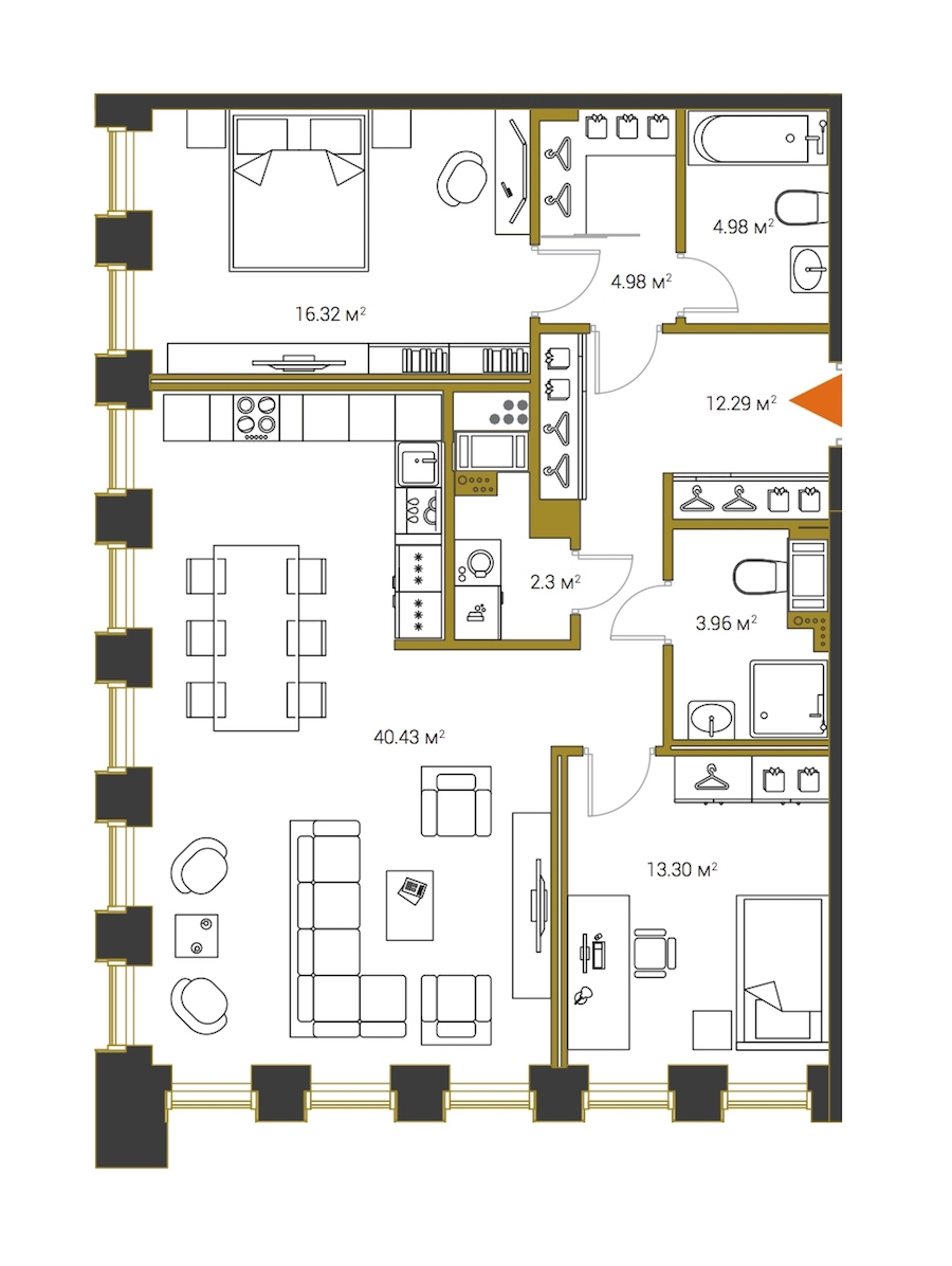 2-комнатная, 99 м² — ЖК ЖК Legenda Институтский (Институтский, 16)
