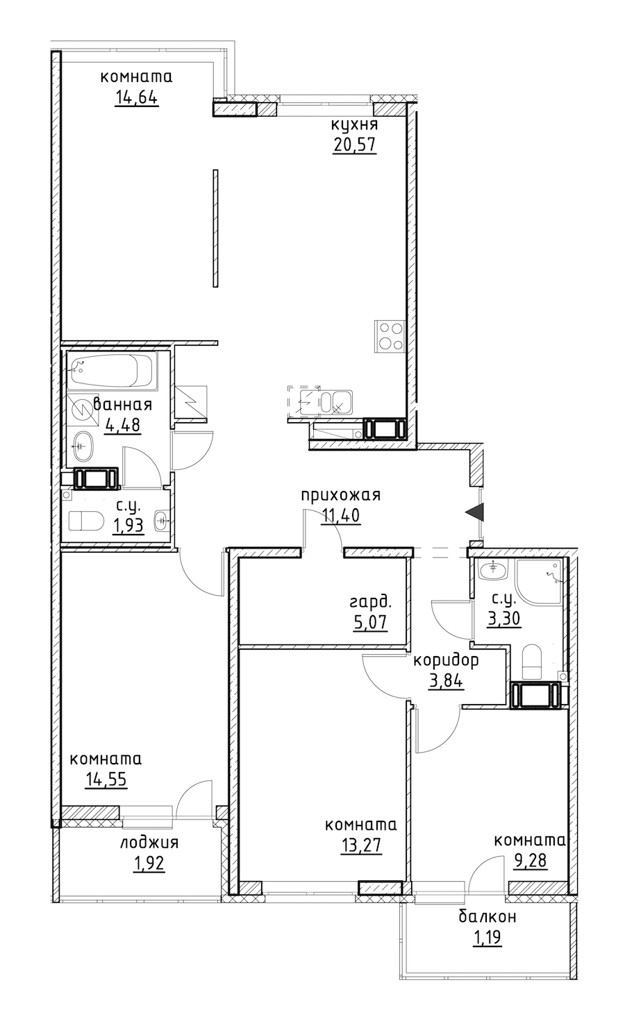 4-комнатная, 105 м² — ЖК ЖК Айди Кудрово (ID Kudrovo)