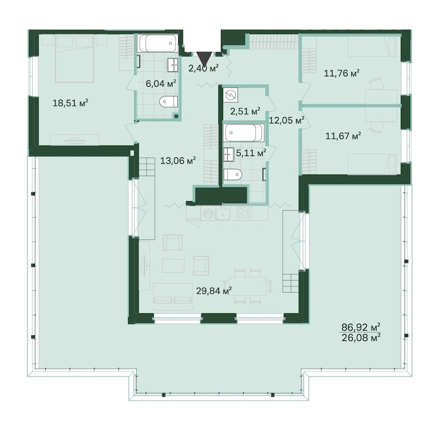 3-комнатная, 139 м² — ЖК ЖК Магнифика Резиденс (Magnifika Residence)