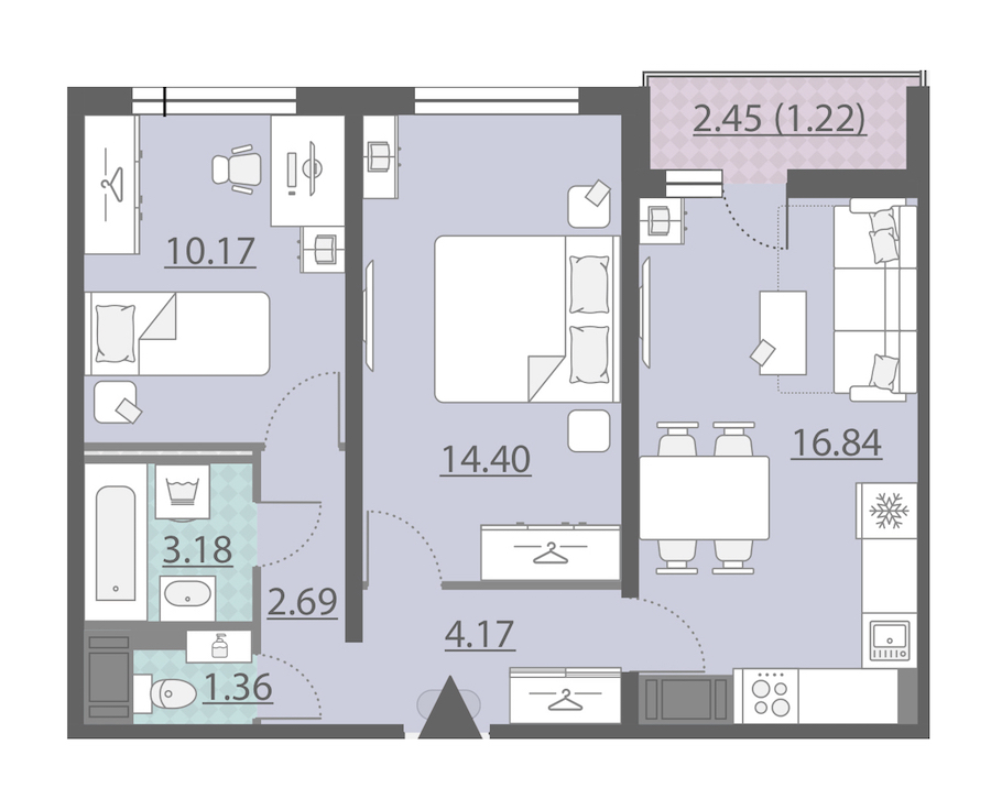 2-комнатная, 54 м² — ЖК ЖК Ручьи