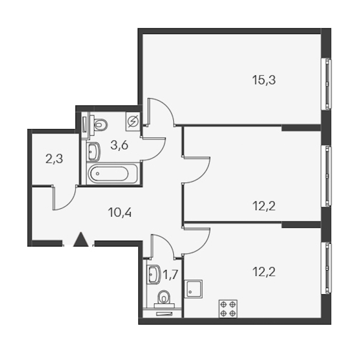 2-комнатная, 58 м² — ЖК ЖК Дальневосточный 15