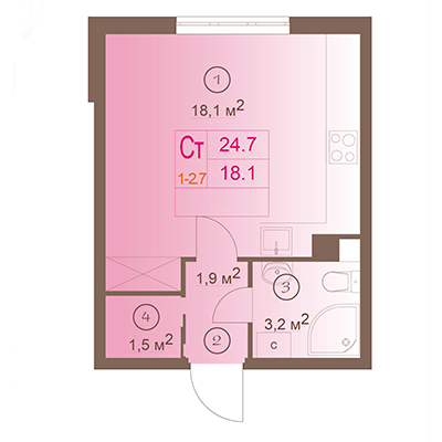 Студия, 25 м² — ЖК ЖК Шоколад