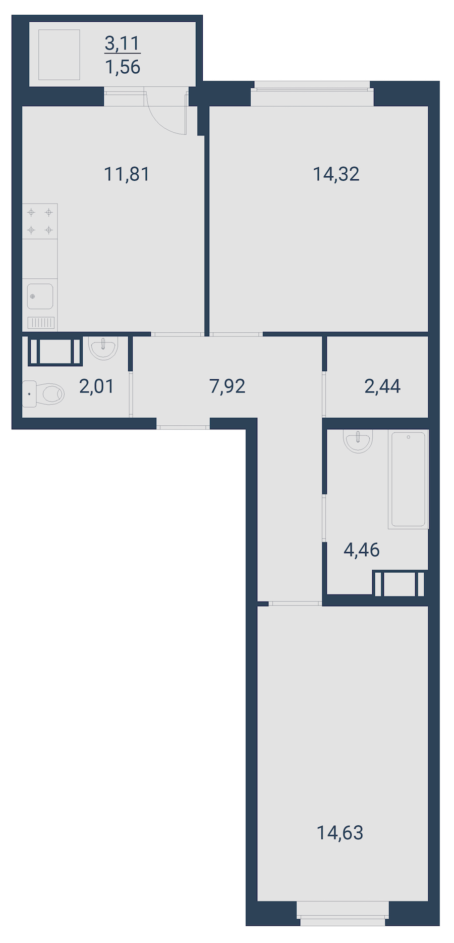 2-комнатная, 59 м² — ЖК ЖК Материк