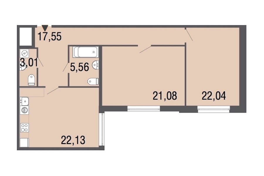 2-комнатная, 92 м² — ЖК Дом Биография