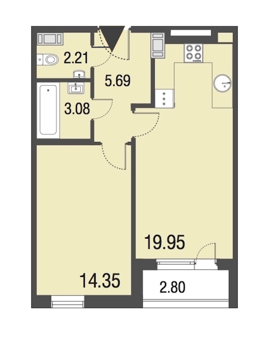 1-комнатная, 45 м² — ЖК Апарт-отель Русские сезоны