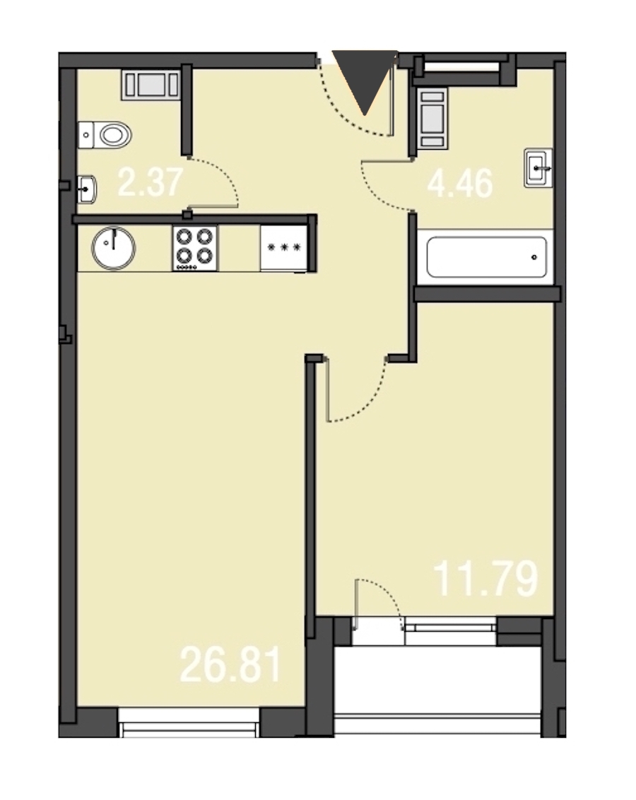 1-комнатная, 46 м² — ЖК Апарт-отель Русские сезоны