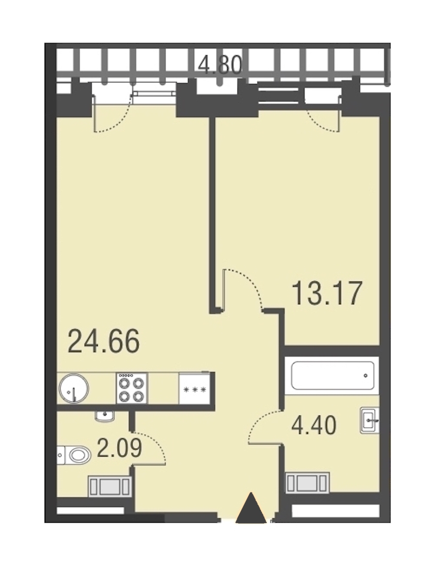 1-комнатная, 44 м² — ЖК Апарт-отель Русские сезоны