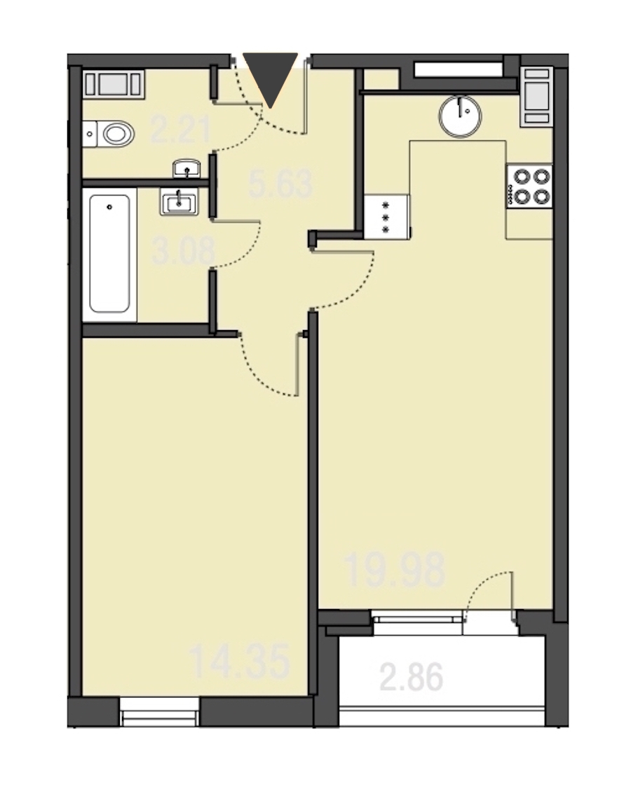 1-комнатная, 45 м² — ЖК Апарт-отель Русские сезоны