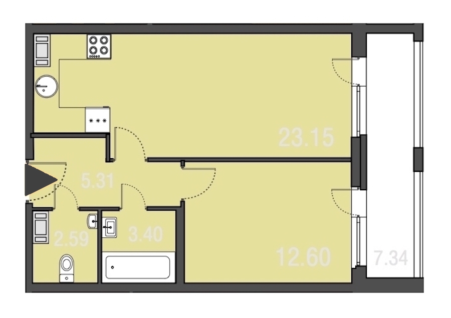 1-комнатная, 47 м² — ЖК Апарт-отель Русские сезоны