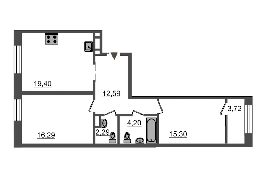 2-комнатная, 74 м² — ЖК ЖК Botanica (Ботаника)