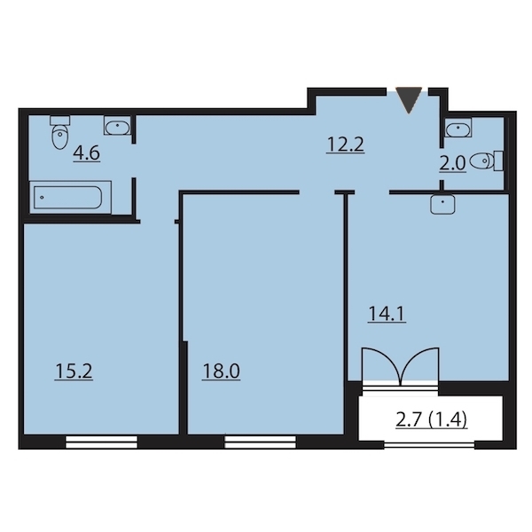 2-комнатная, 68 м² — ЖК ЖК Цивилизация на Неве