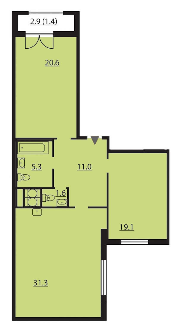 2-комнатная, 90 м² — ЖК ЖК Цивилизация на Неве