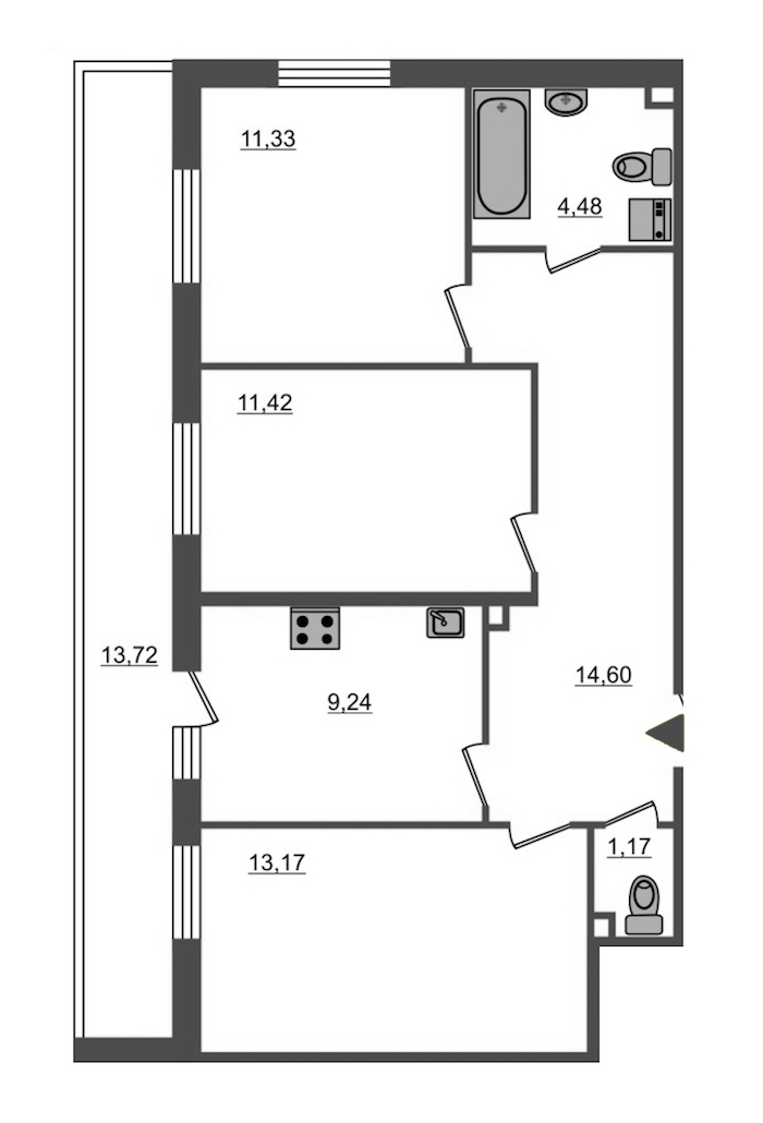 3-комнатная, 77 м² — ЖК Ап-квартал Комендантский (Up-квартал Комендантский)