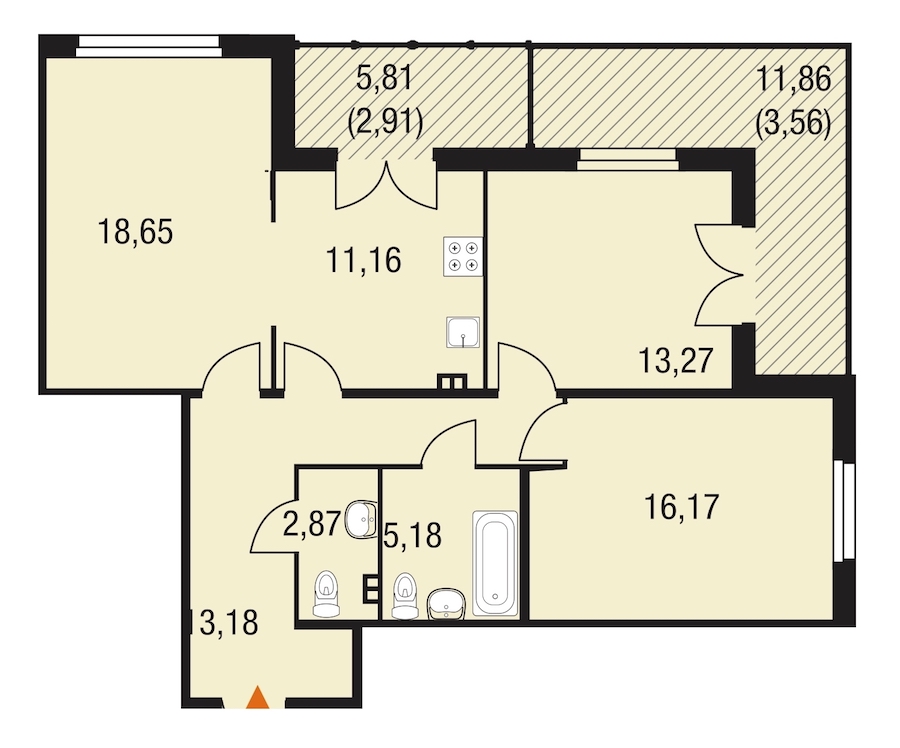 3-комнатная, 87 м² — ЖК ЖК Горки Парк
