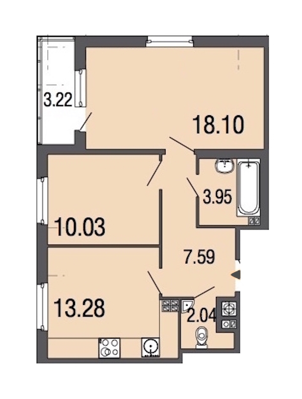 2-комнатная, 55 м² — ЖК ЖК ЭкоСити