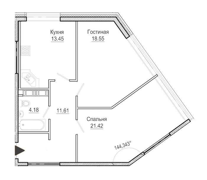 2-комнатная, 69 м² — ЖК Апарт-отель Next (Некст)