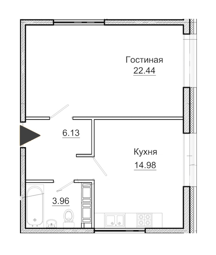 1-комнатная, 48 м² — ЖК Апарт-отель Next (Некст)