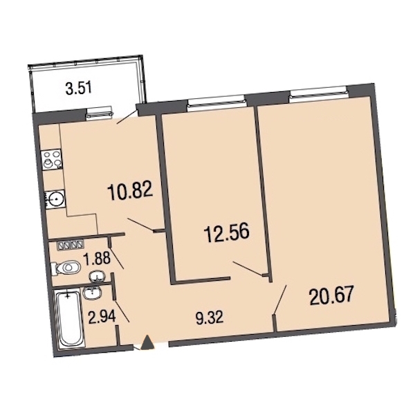 2-комнатная, 58 м² — ЖК ЖК ЭкоСити