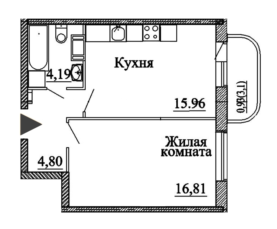 1-комнатная, 43 м² — ЖК ЖК Энфилд