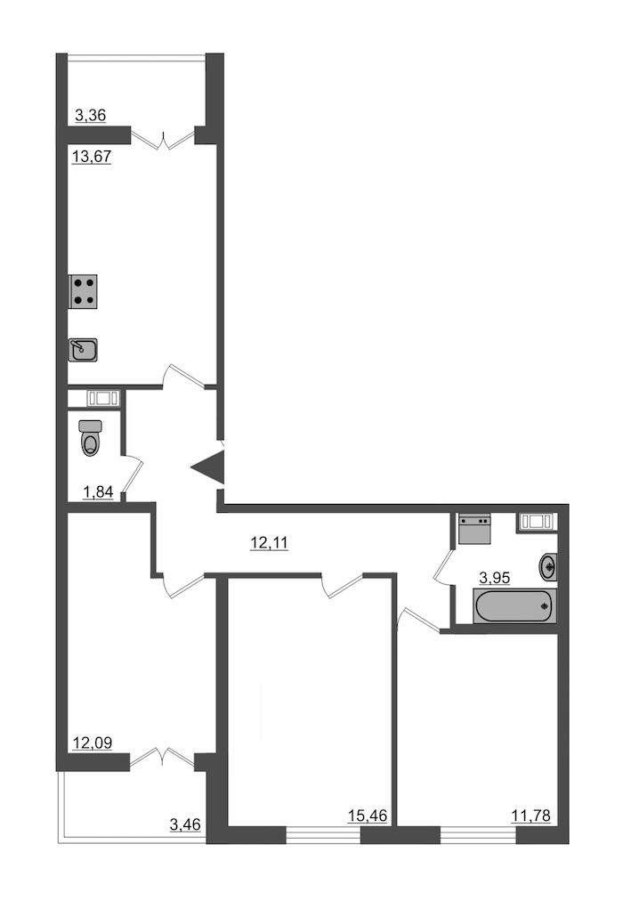3-комнатная, 76 м² — ЖК ЖК Янила Драйв