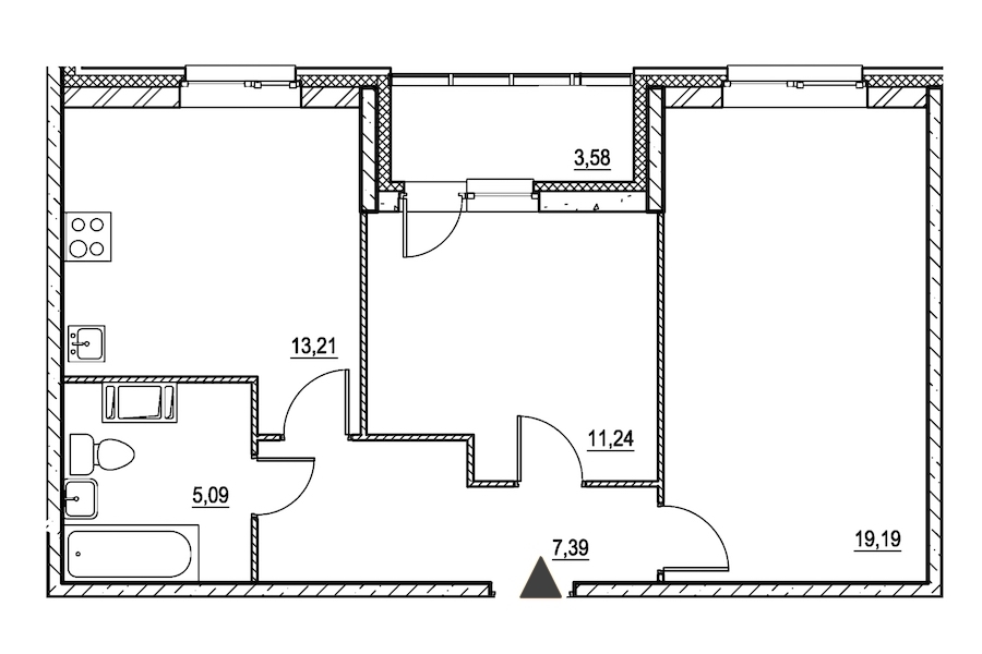2-комнатная, 58 м² — ЖК ЖК Охта Хаус