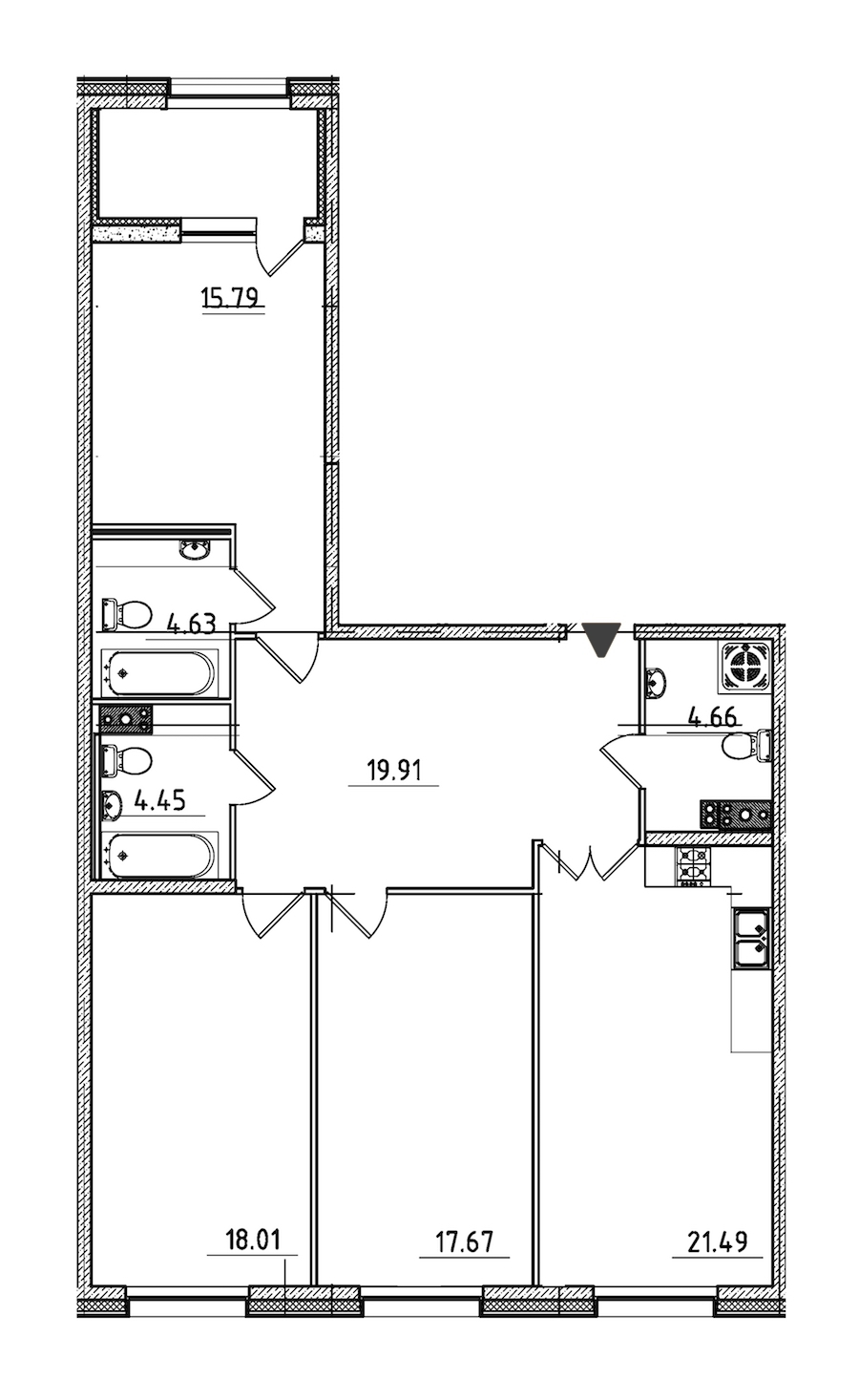 3-комнатная, 109 м² — ЖК ЖК Петровская доминанта
