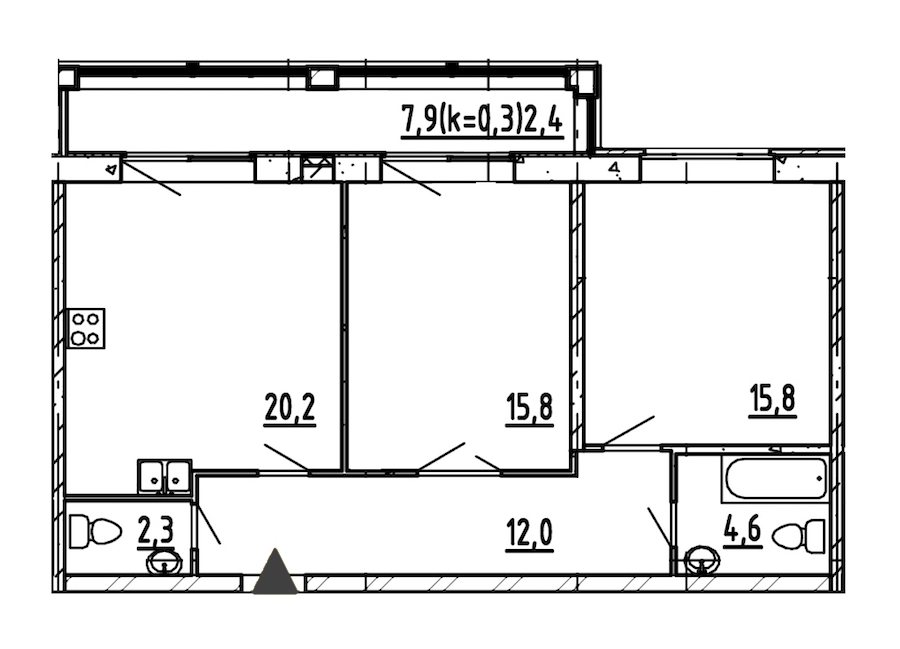 2-комнатная, 73 м² — ЖК ЖК Эталон на Неве