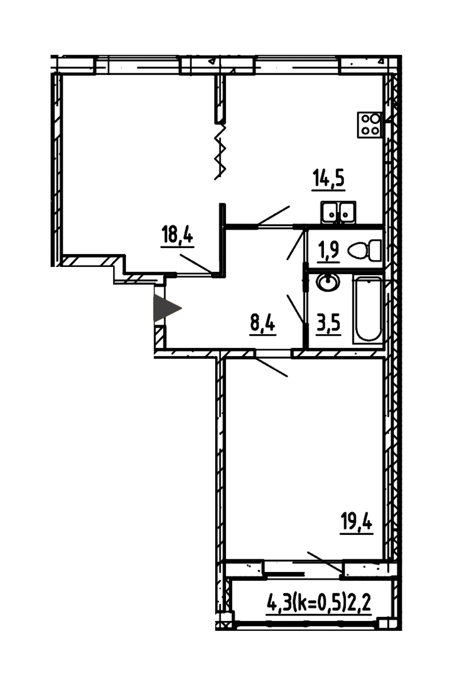 2-комнатная, 68 м² — ЖК ЖК Эталон на Неве
