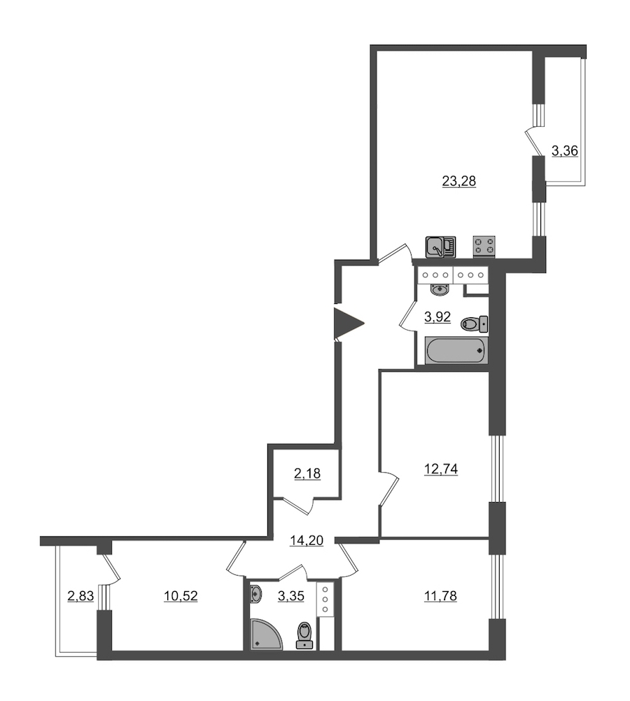 3-комнатная, 89 м² — ЖК Ап-квартал Московский (Up-квартал Московский)