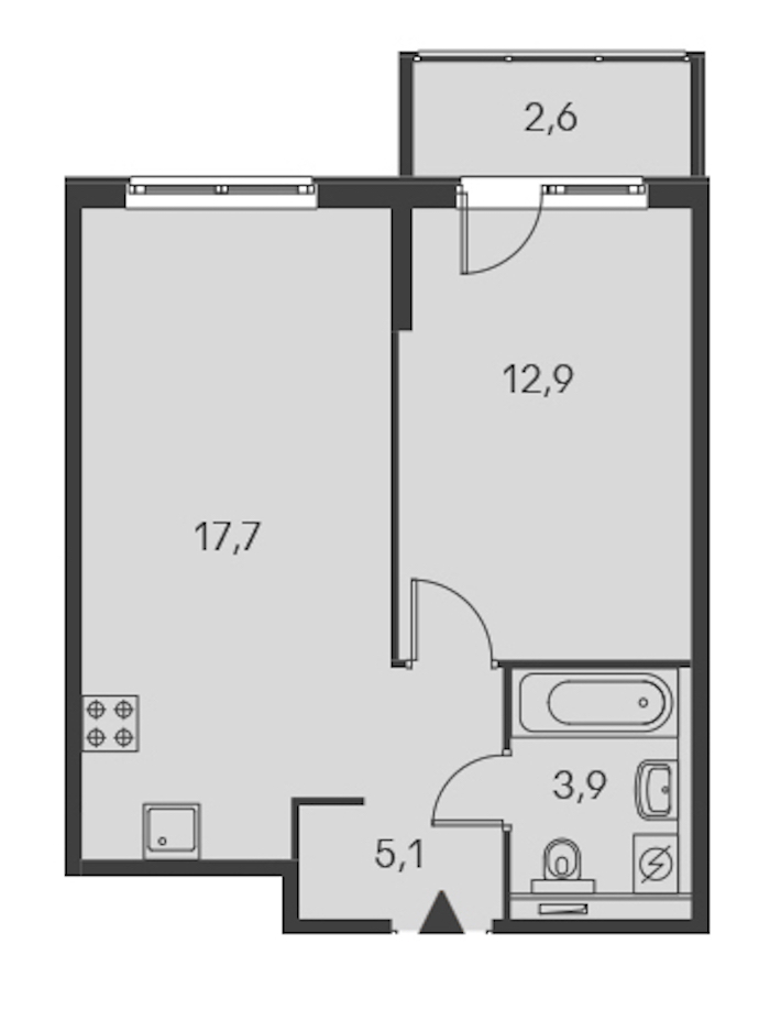 1-комнатная, 40 м² — ЖК ЖК Дальневосточный 15
