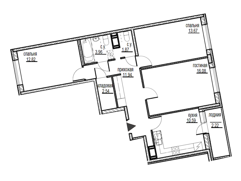 3-комнатная, 76 м² — ЖК ЖК ID Мурино (Айди Мурино)