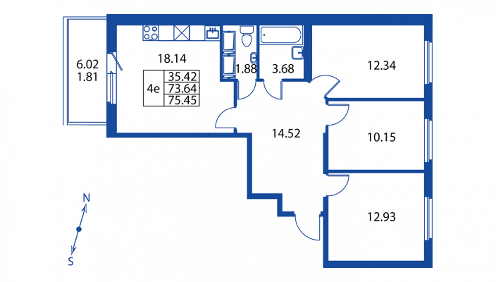 4-комнатная, 75 м² — ЖК ЖК Полис на Неве
