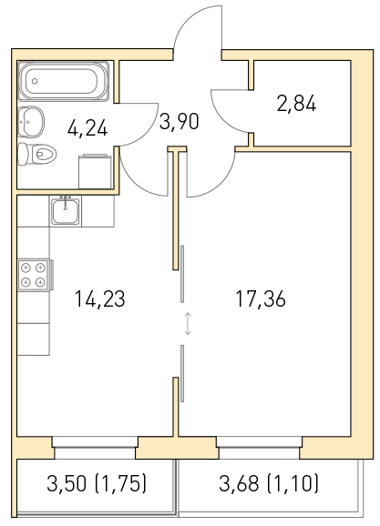 1-комнатная, 45 м² — ЖК ЖК Горки Парк