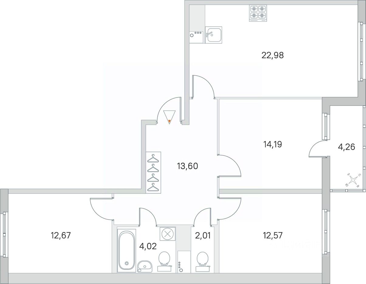 3-комнатная, 84.17 м² — ЖК ЖК Ясно Янино