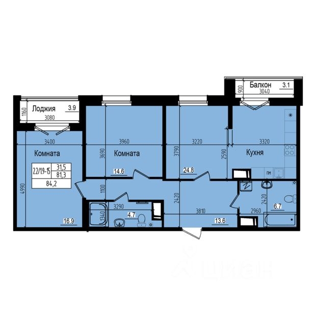 2-комнатная, 84.2 м² — ЖК ЖК Прагма city (Прагма сити)